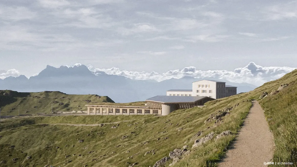 La nouvelle gare, semi enterrée, pleinement intégrée dans le paysage